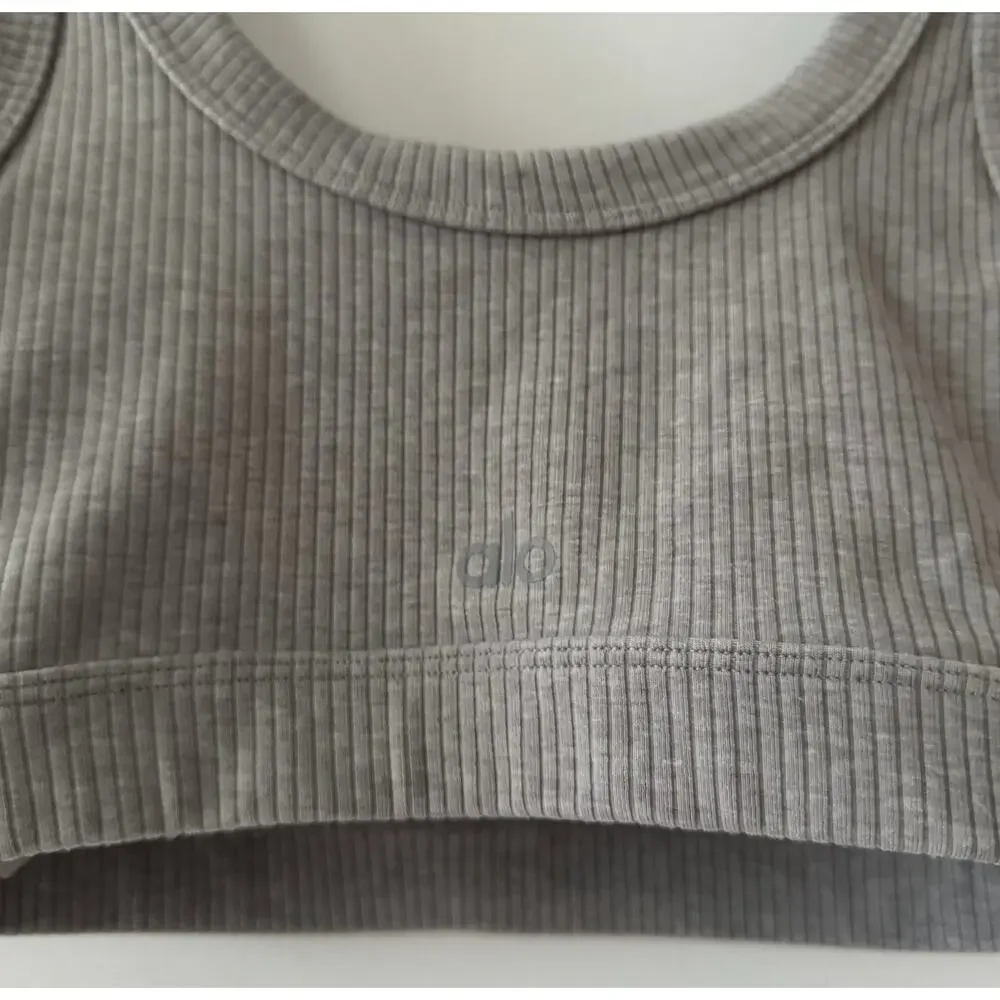 Alo Yoga Wellness Ribbed Heather Grey Athletic Sports Bra Size S